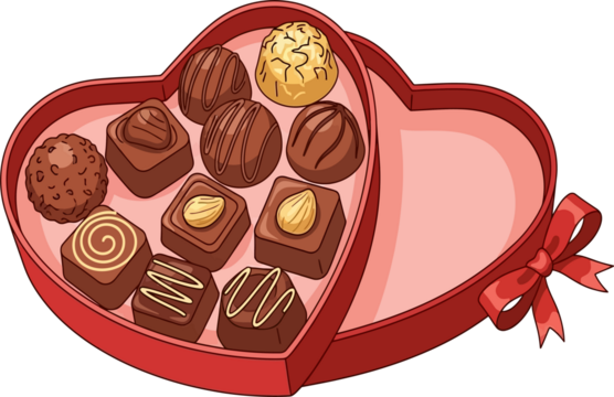 Heart-shaped box filled with assorted delicious chocolates, a perfect romantic gift for Valentine's Day or anniversaries