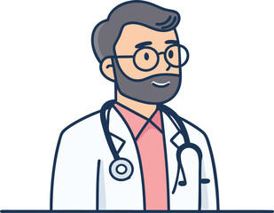 Friendly doctor with a stethoscope exudes modern professional healthcare, perfect for medical websites and telehealth platforms, originally a scalable vector graphic