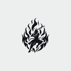 Silhouette Samurai On Flame Logo