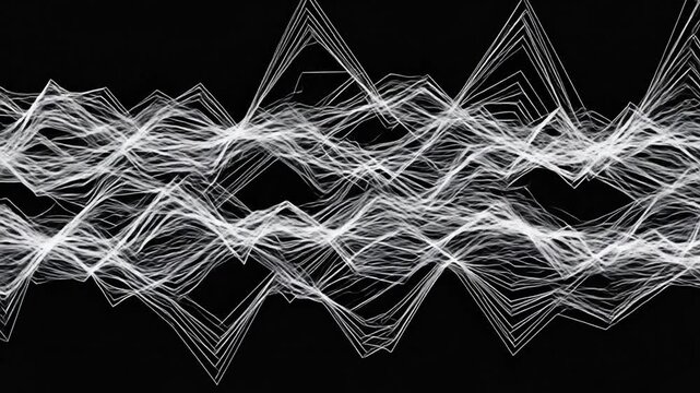 Abstract White Geometric Sound Wave Visualization on Black Background Digital Art