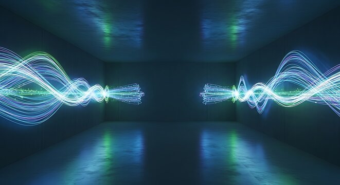 Futuristic technology concept showcasing abstract light waveforms in space