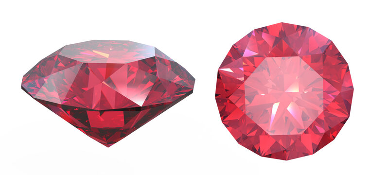 Red round shaped garnet. A beautifully faceted red ruby gemstone catches the light. Png transparency