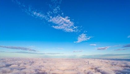 Vast Blue Sky Above a Blanket of Soft White Clouds, Inspiring a Sense of Serenity and Freedom