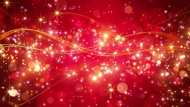 赤　ウェーブ　キラキラ　ループ動画　玉ボケ　抽象的　光る　パーティクル　豪華　高級感　派手　Sparkling red light wave.Abstract glowing bokeh lights.The luxurious glitter.Christmas,Valentine's Day.Loop video.