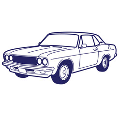 Vector illustration of a classic vintage coupe car with blue outline isolated on white