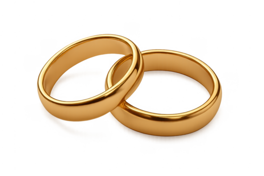 Two gold wedding rings interlocked on a transparent background - Powered by Adobe