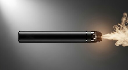 Fototapeta premium Black vape pen emitting a plume of smoke against a grey background