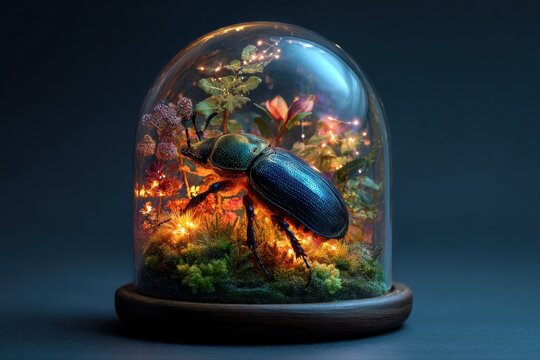 beetle terrarium glowing with lights