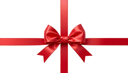 A bright red ribbon and bow tied in a classic style on a white background, symbolizing celebration, gift giving, and festive occasions like Christmas or birthdays