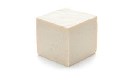 Isolated cube of tofu on white background ideal for healthy food and vegetarian concept or vegan cuisine with high protein content and soybean properties