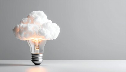 Brilliant Illumination of Innovation A Glowing Light Bulb Emitting a Soft Cloud, Symbolizing Creative Ideas, Problem Solving, and Cloud-Based Conceptual Thinking