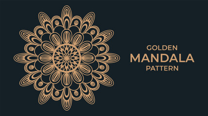 Golden mandala pattern on dark background with text