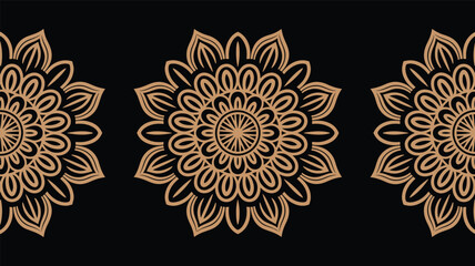 Tan mandala pattern on black background ornamental