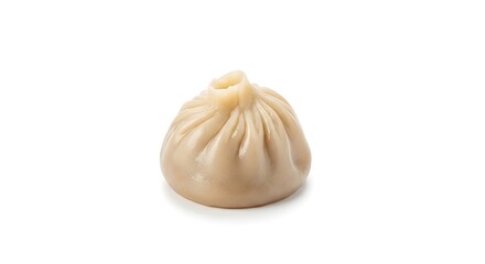 Fototapeta premium Single delicious Xiaolongbao dumpling isolated on white background a traditional Chinese delicacy known for its flavorful soup filling perfect for food photography and Asian cuisine promotions