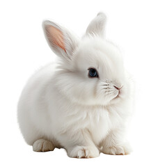 Obraz premium Fluffy white bunny with blue eyes isolated on a black background