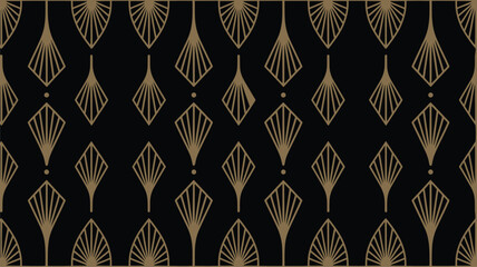 Art Deco Fan Pattern Gold on Black Background vector