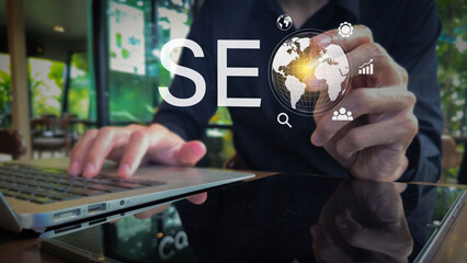 Digital Workspace with SEO Interface and Icons