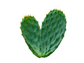 Heart-shaped Opuntia cactus pad, a symbol of love and nature's unique beauty, isolated on a white background