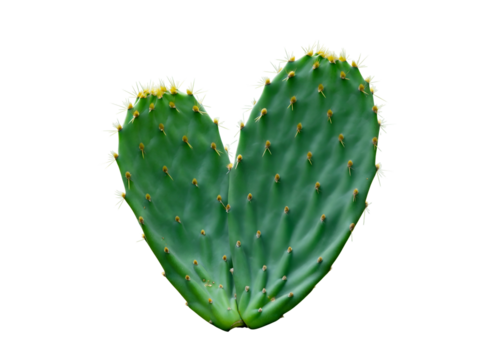 Heart-shaped Opuntia cactus pad, a symbol of love and nature's unique beauty, isolated on a white background