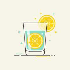 A refreshing glass of lemonade with a lemon slice floating inside and another garnish on the rim.