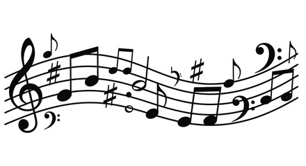 A flowing arrangement of musical notes and symbols on a staff