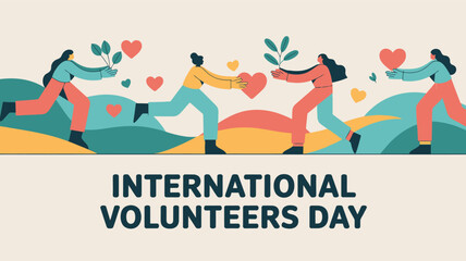 International Volunteers Day Caring Community Helping Hands Vector Illustration