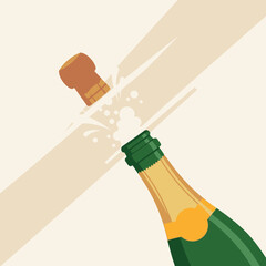 Champagne bottle popping its cork with bubbles and a celebratory splash, an illustration of festive joy.