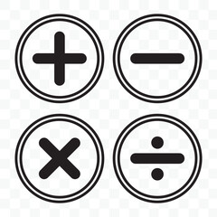 Calculator vector key isolated on white background. Addition, subtraction. Mathematical symbols icon. Calculator, math icon. Vector pictogram. Math symbols icon set.