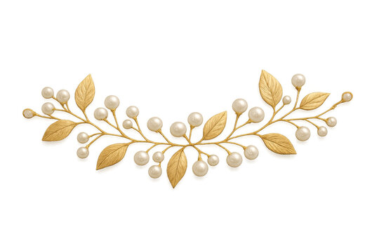 Golden leaves and pearls decorating a wedding accessory