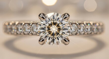 Fototapeta premium Stunning diamond engagement ring sparkles with elegance, promising everlasting love and a lifetime of cherished memories, perfect for bridal designs and jewelry ads