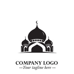 Dome Mosque Logo Symbol in Black on the White Background with Elegant Islamic Architecture Design