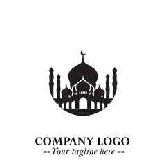 Dome Mosque Logo Symbol in Black on the White Background with Elegant Islamic Architecture Design