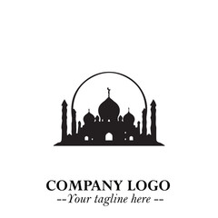 Dome Mosque Logo Symbol in Black on the White Background with Elegant Islamic Architecture Design