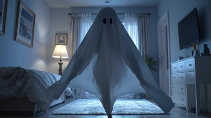 A playful ghost costume with sheet and eyes peeking through, ready for Halloween fun