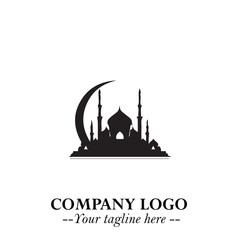 Dome Mosque Logo Symbol in Black on the White Background with Elegant Islamic Architecture Design