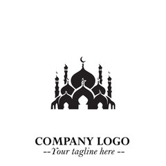 Dome Mosque Logo Symbol in Black on the White Background with Elegant Islamic Architecture Design