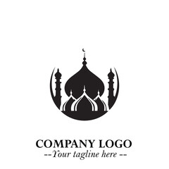 Dome Mosque Logo Symbol in Black on the White Background with Elegant Islamic Architecture Design