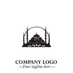 Dome Mosque Logo Symbol in Black on the White Background with Elegant Islamic Architecture Design