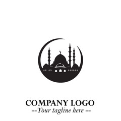 Dome Mosque Logo Symbol in Black on the White Background with Elegant Islamic Architecture Design