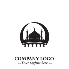 Dome Mosque Logo Symbol in Black on the White Background with Elegant Islamic Architecture Design
