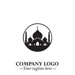 Dome Mosque Logo Symbol in Black on the White Background with Elegant Islamic Architecture Design
