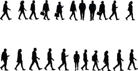 silhouette, people, walking, crowd, business, teamwork, office, vector, urban, design, illustration, flat, outline, worker, lifestyle