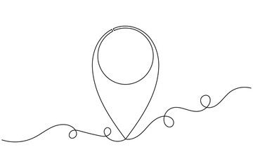Pin location icon continuous one line drawing on white background minimalist map outline vector illustration