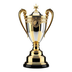 Elegant gold & silver trophy with intricate details on a black background