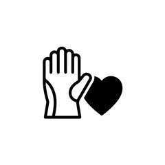 black and white symbol combining a work glove next to a heart. This design represents physical volunteer labor, donation of time, and effort driven by compassion and dedication