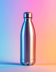 Metallic water bottle against a gradient background