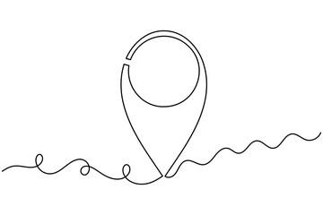 Pin location icon continuous one line drawing on white background minimalist map outline vector illustration