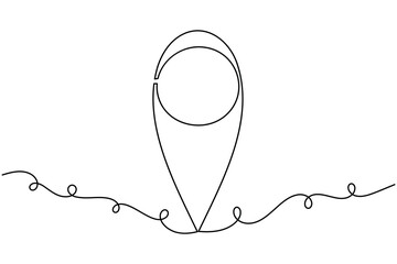 Pin location icon continuous one line drawing on white background minimalist map outline vector illustration