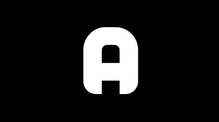 White uppercase letter A on a black background, bold graphic typography element from the alphabet for design