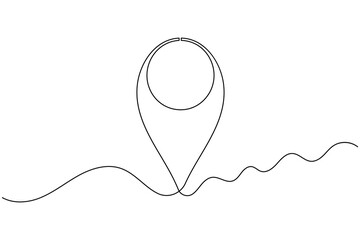 Pin location icon continuous one line drawing on white background minimalist map outline vector illustration